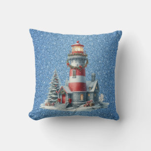 Christmas Lighthouse Throw Pillow