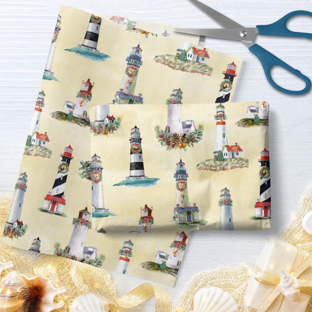 Christmas Lighthouses Nautical Beach Sand Tissue Paper (Creator Uploaded)