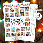 Christmas Lights 24 Photo Collage 2026 Calendar Holiday Card<br><div class="desc">Christmas Lights 24 Photo Collage 2026 Calendar Holiday Card. Share 24 photo memories with family and friends this Christmas holiday season with this modern, festive photo collage greeting card featuring an easy-to-upload template, the greeting SEASON'S GREETINGS in chic calligraphy script typography accented with multi-coloured glowing Christmas lights on the front...</div>