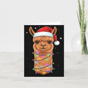 Christmas Lights Alpaca Santa Hat Llama Cute Xmas  Card