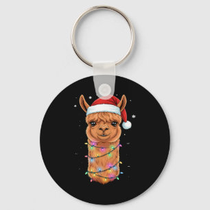 Christmas Lights Alpaca Santa Hat Llama Cute Xmas  Key Ring