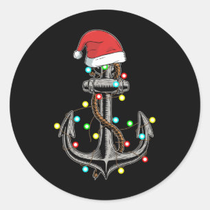 Christmas Lights Anchor Boating Sailing Funny Boat Classic Round Sticker