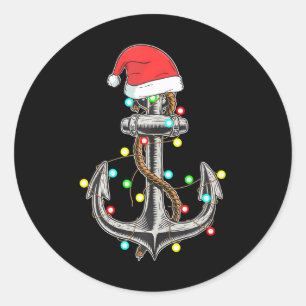 Christmas Lights Anchor Boating Sailing Funny Classic Round Sticker