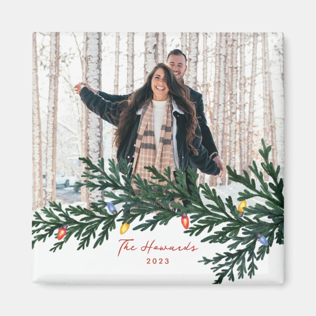 Christmas Lights and Greenery Photo Magnet (Front)