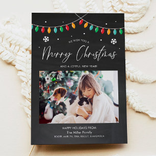 Christmas Lights and Snowflakes Holiday Photo Card