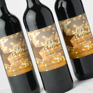 Christmas Lights and Star Business Gift Wine Label