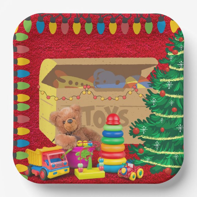 Christmas Lights and Toy Box Paper Plate (Front)