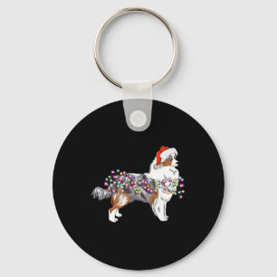 Christmas Lights Australian Shepherd Dog Cute  Key Ring