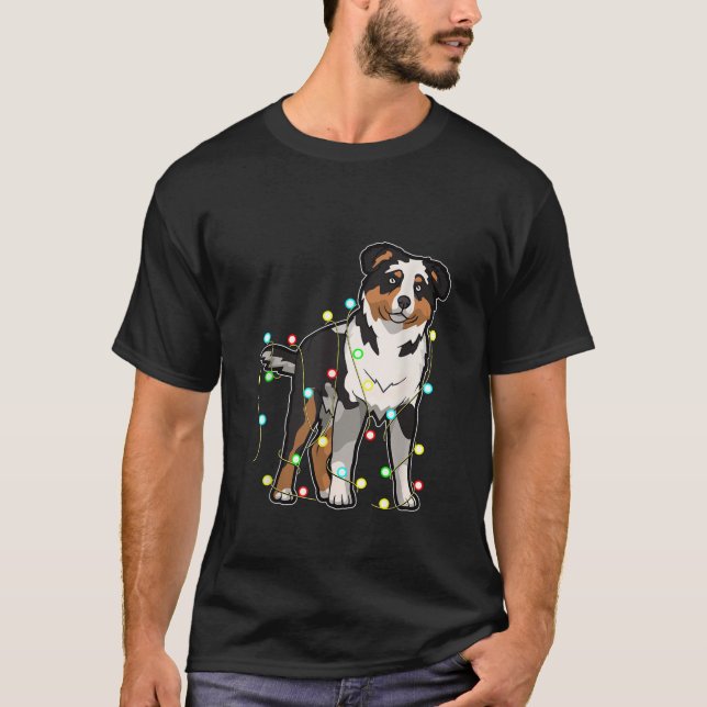Christmas Lights Australian Shepherd Dog Lover Xma T-Shirt (Front)