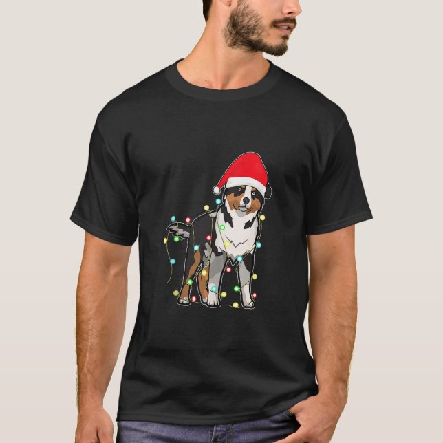 Christmas Lights Australian Shepherd Dog Lover Xma T-Shirt (Front)