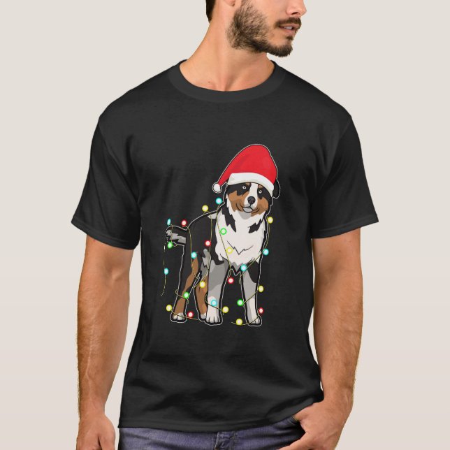 Christmas Lights Australian Shepherd Dog Lover Xma T-Shirt (Front)