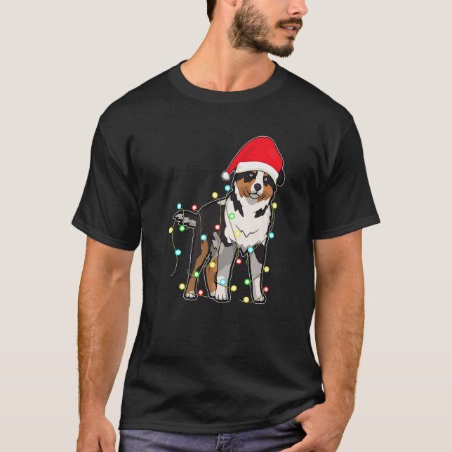 Christmas Lights Australian Shepherd Dog Lover Xma T-Shirt (Front)