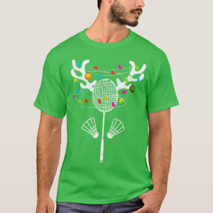 Christmas Lights Badminton Racket Funny Xmas T-Shirt