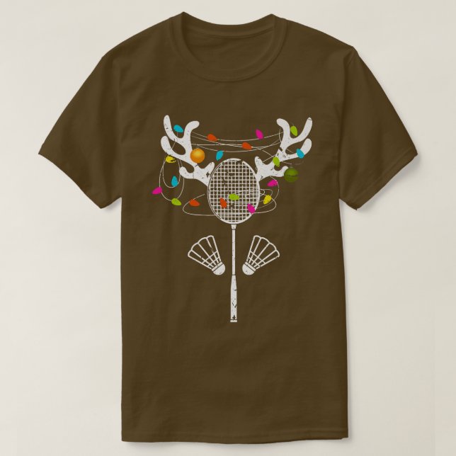 Christmas Lights Badminton Racket Funny Xmas  T-Shirt (Design Front)