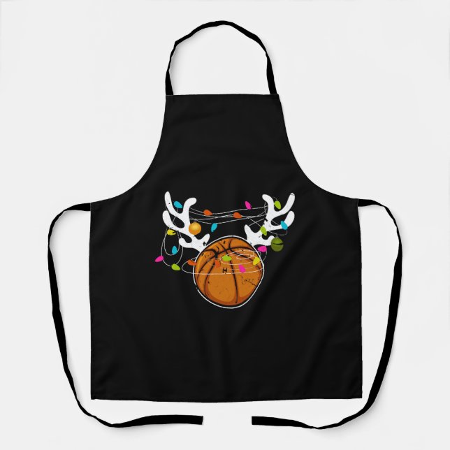 Christmas Lights Basketball Ball Funny Xmas Apron (Front)