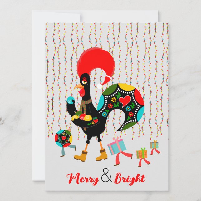 Christmas lights, baubles, presents and Rooster (Front)