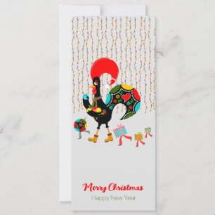 Christmas lights, baubles, presents and Rooster