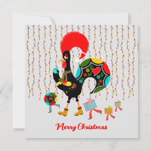 Christmas lights, baubles, presents and Rooster