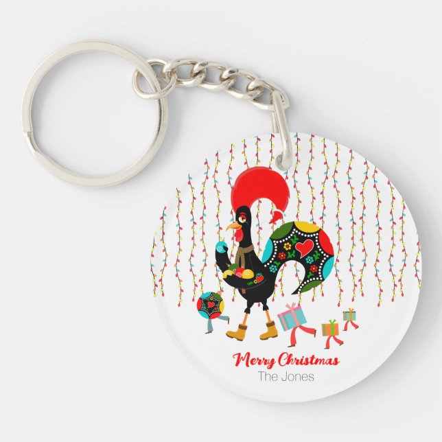 Christmas lights, baubles, presents and Rooster Key Ring (Front)