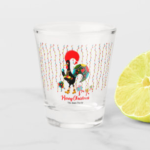 Christmas lights, baubles, presents and Rooster Shot Glass