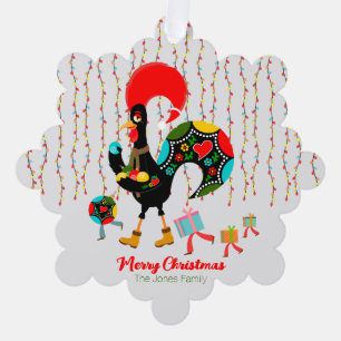Christmas lights, baubles, presents and Rooster Tree Decoration Card