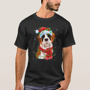 Christmas Lights Bernard Dog Santa Hat Scarf  T-Shirt