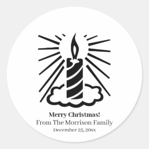 Christmas lights black white custom name date classic round sticker