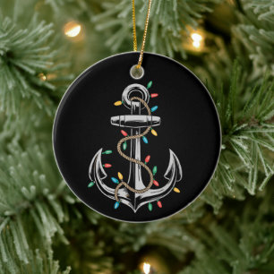 Christmas Lights Boating Sailing Cruise Boat Gifts Ceramic Tree Decoration