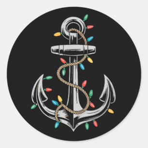Christmas Lights Boating Sailing Cruise Boat Gifts Classic Round Sticker