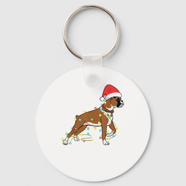 Christmas Lights Boxer Dog Lover Funny Gift  Key Ring (Front)