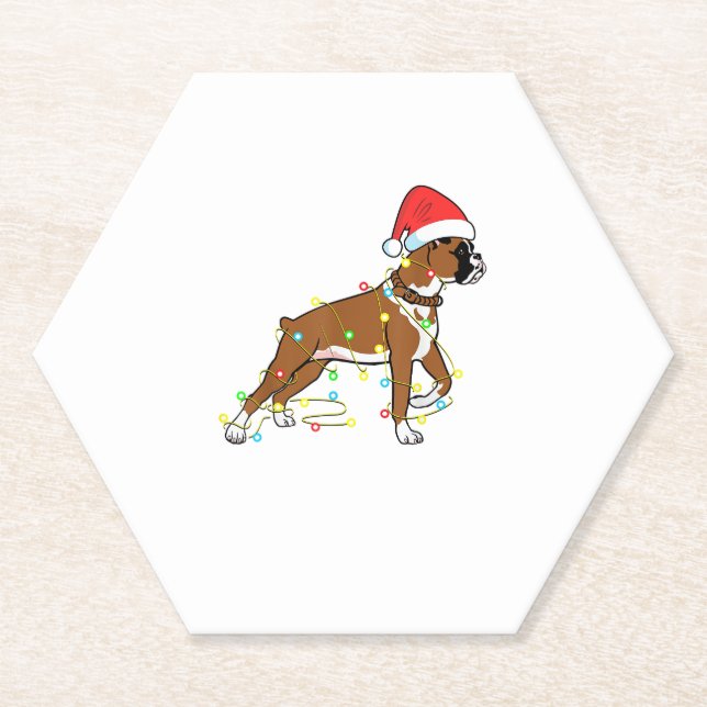 Christmas Lights Boxer Dog Lover Funny Gift  Paper Coaster (Front)