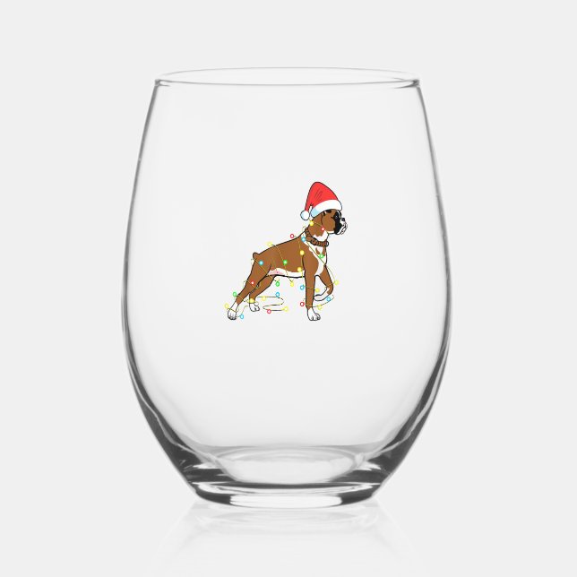 Christmas Lights Boxer Dog Lover Funny Gift  Stemless Wine Glass (Front)