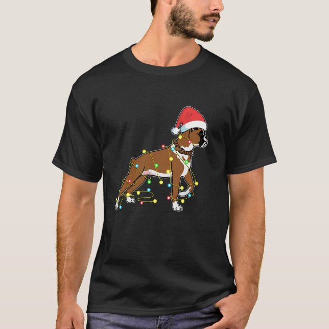 Christmas Lights Boxer Dog Lover Funny Gift  T-Shirt (Front)