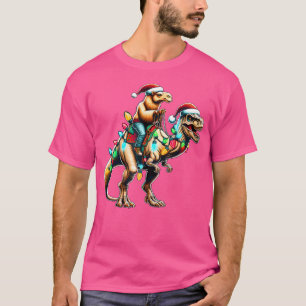 Christmas Lights Camel Riding T Rex T-Shirt