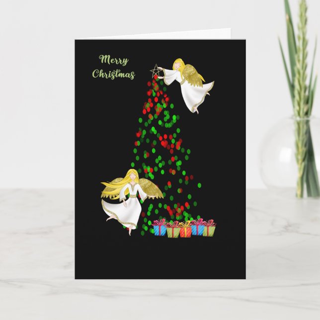 Christmas Lights Card with Angels (Front)