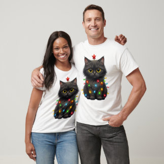 Christmas Lights Cat  T-Shirt