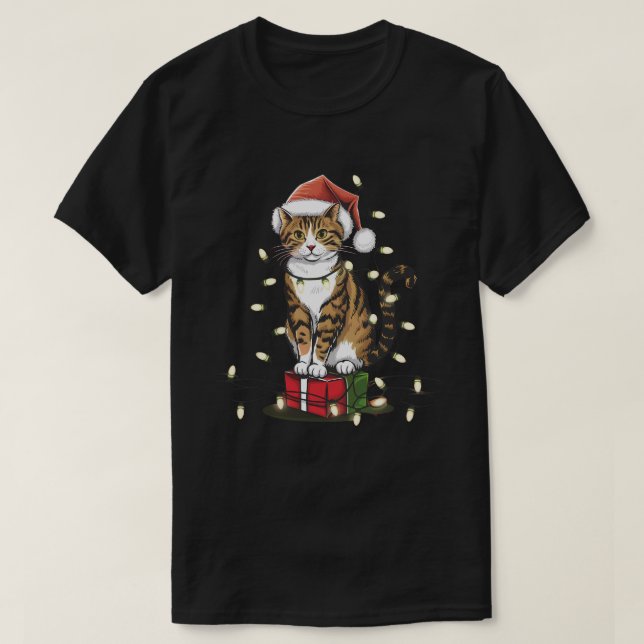 Christmas Lights Cat T-Shirt (Design Front)