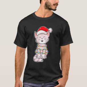 Christmas Lights Cat Wearing Xmas Hat Cute Cat T-Shirt