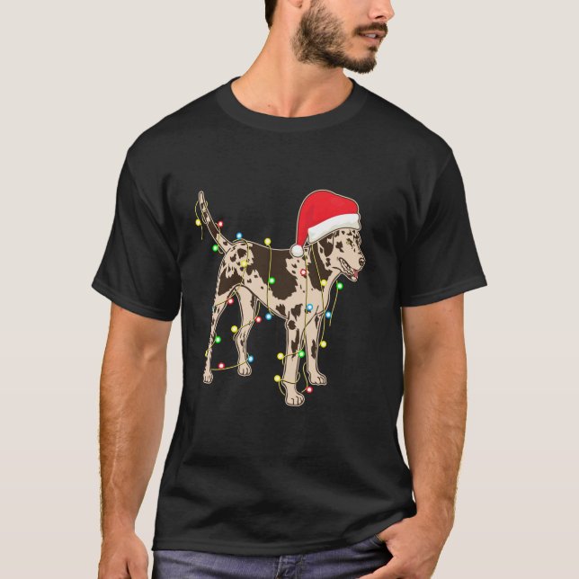 Christmas Lights Catahoula Leopard Dog Lover Funny T-Shirt (Front)