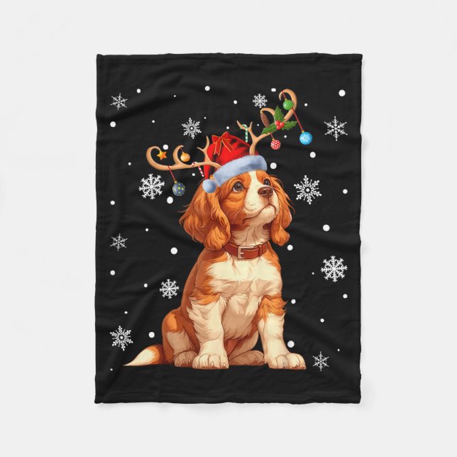 Christmas Lights Cavalier King Charles Spaniel Xma Fleece Blanket (Front)