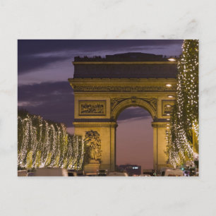 Christmas lights, Champs Elysees, Arc de Holiday Postcard