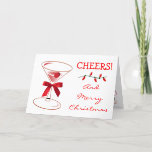 Christmas Lights Cheer Martini Glass Red Bow Card