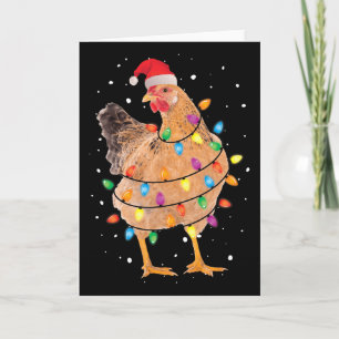 Christmas Lights Chicken Santa Fun Xmas Tree Chick Card