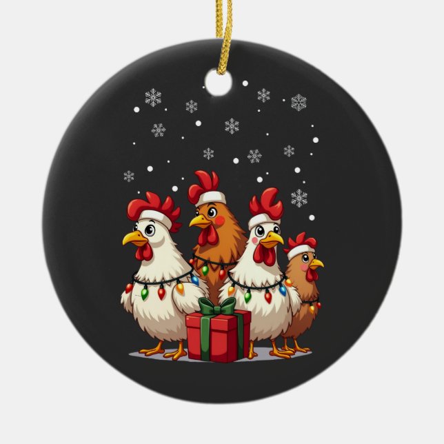 Christmas Lights Chicken Santa Funny Xmas Ceramic Tree Decoration (Front)