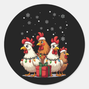 Christmas Lights Chicken Santa Funny Xmas Classic Round Sticker
