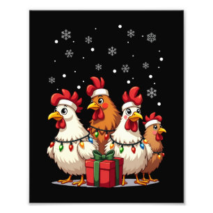 Christmas Lights Chicken Santa Funny Xmas Photo Print
