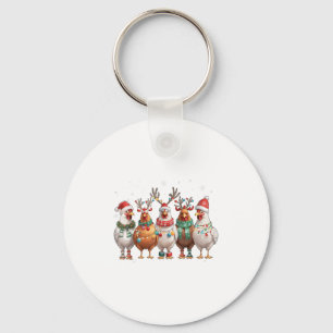 Christmas Lights Chicken Santa Funny Xmas Tree _1 Key Ring