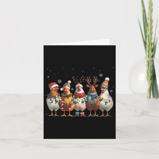 Christmas Lights Chicken Santa Funny Xmas Tree Chi Card (Front)