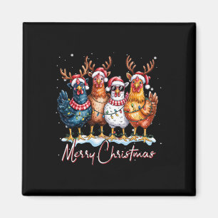 Christmas Lights Chicken Santa Funny Xmas Tree Chi Magnet
