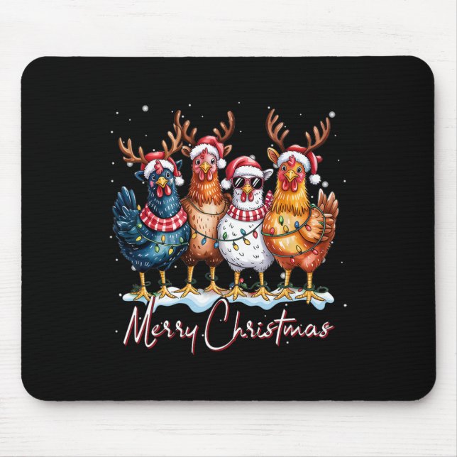 Christmas Lights Chicken Santa Funny Xmas Tree Chi Mouse Mat (Front)